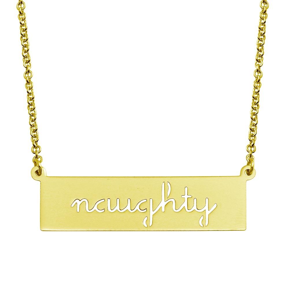 Gold Plated 925 Sterling Silver Naughty Engraved Bar Pendant Necklace - ARN00057GP