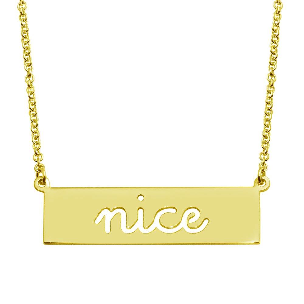 Gold Plated 925 Sterling Silver Nice Engraved Bar Pendant Necklace - ARN00058GP