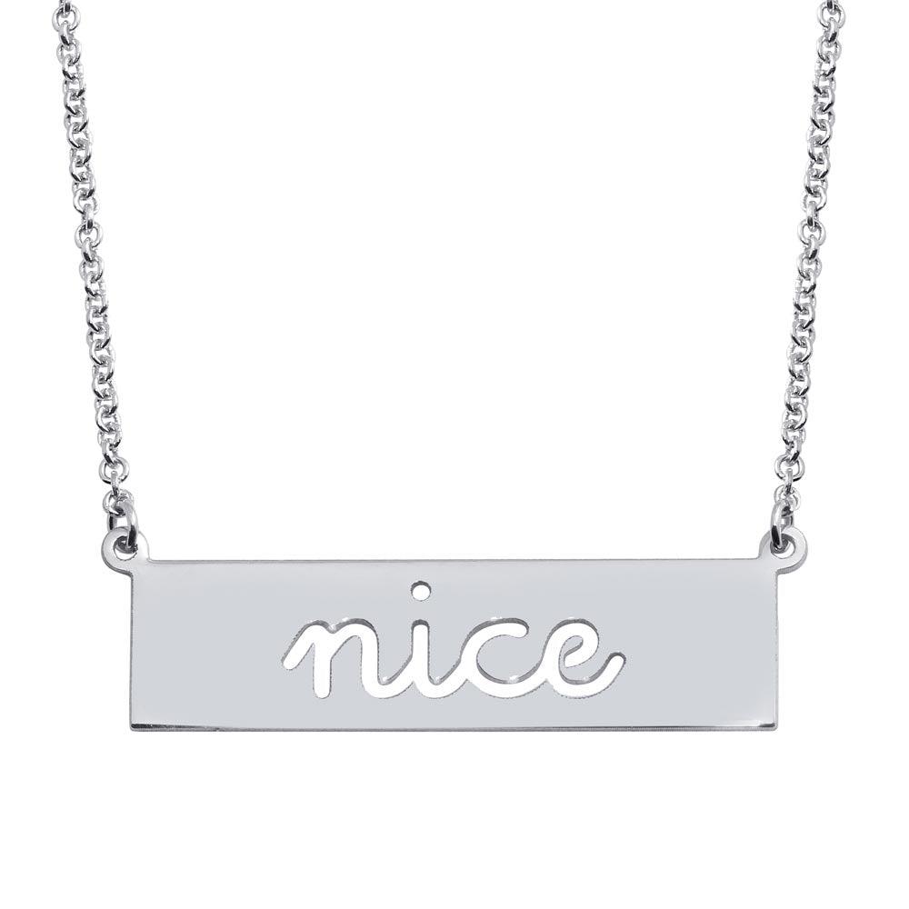 Rhodium Plated 925 Sterling Silver Nice Engraved Bar Pendant Necklace - ARN00058RH