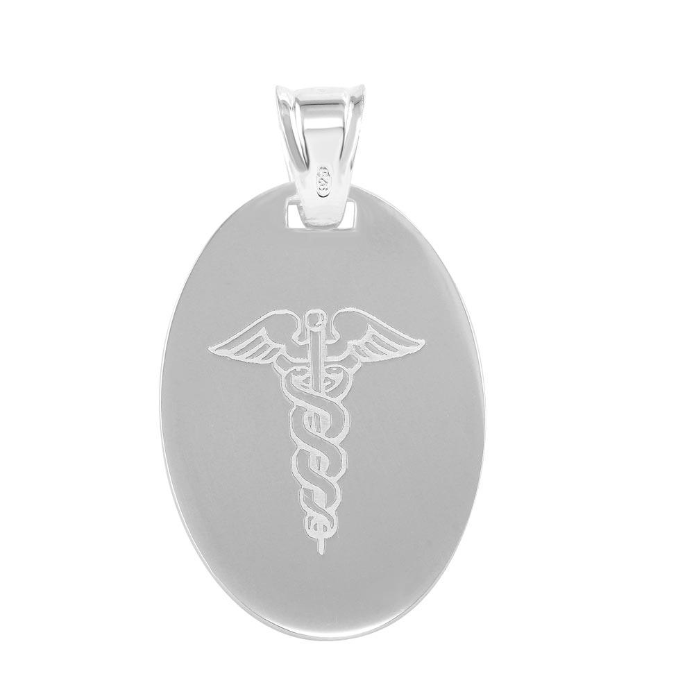 High Polished 925 Sterling Silver Oval Medical Sign Pendant - CARP00004
