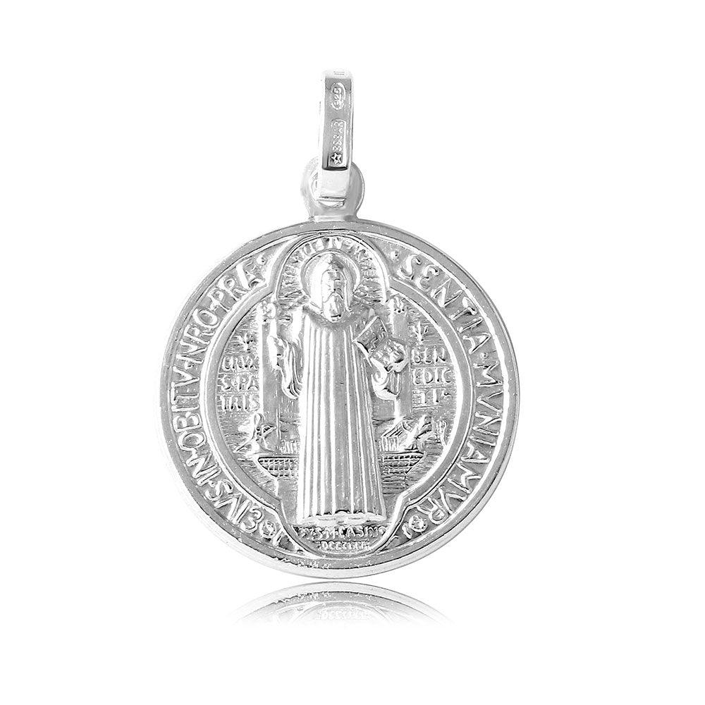 925 Sterling Silver High Polished Saint Benedict Medallion 25mm Pendant - ARP000061