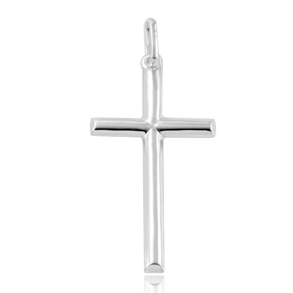 Rhodium Plated 925 Sterling Silver Plain Cross Pendant - ARP00009