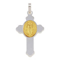 Rhodium Plated 925 Sterling Silver Cross Pendant with Gold Plated Medallion - ARP00035GP