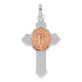 Rhodium Plated 925 Sterling Silver Cross Pendant with Rose Gold Plated Medallion - ARP00035RGP