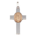 Rhodium Plated 925 Sterling Silver Cross Pendant with Rose Gold Plated Medallion - ARP00037RGP