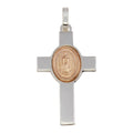 Rhodium Plated 925 Sterling Silver Cross Pendant with Rose Gold Plated Medallion - ARP00038RGP