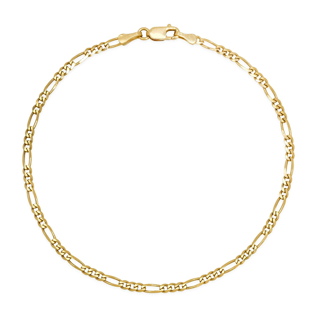 2.5MM Solid Figaro Bracelet in solid 10K-24K gold