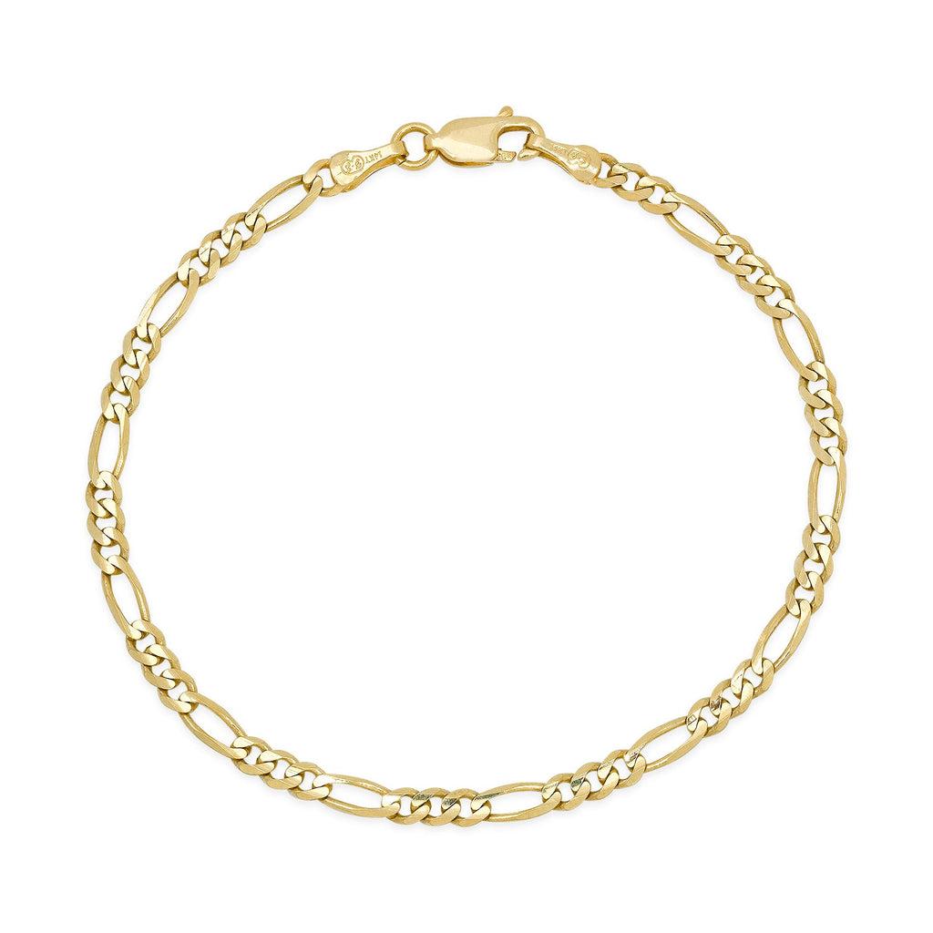 3MM Solid Figaro Bracelet in solid 10K-24K gold