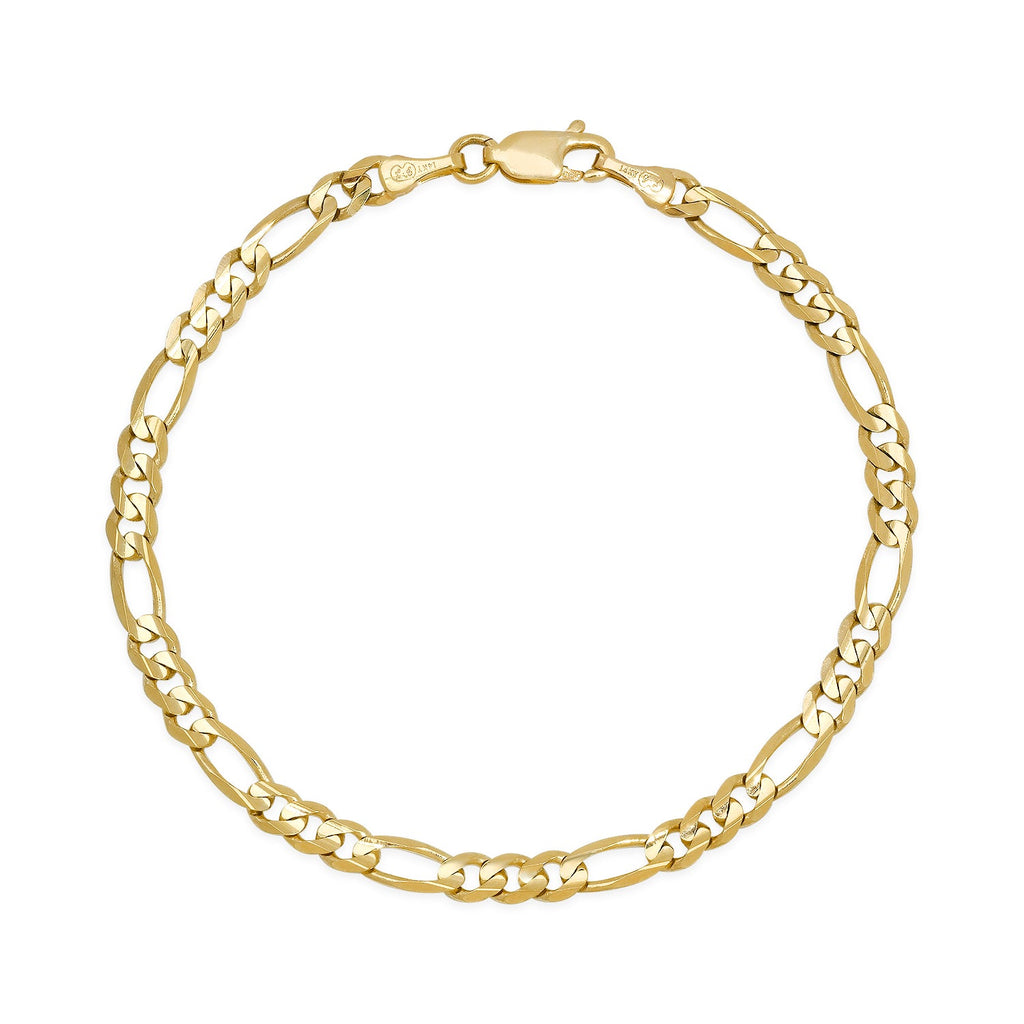 4MM Solid Figaro Bracelet in solid 10K-24K gold