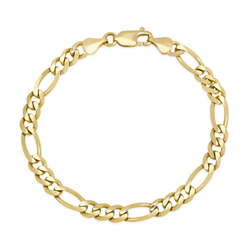 7.5MM Solid Figaro Bracelet in solid 10K-24K gold