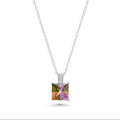Silver 925 Multi Color CZ Rhodium Plated Square Stone Pendant Necklace - BGP00051