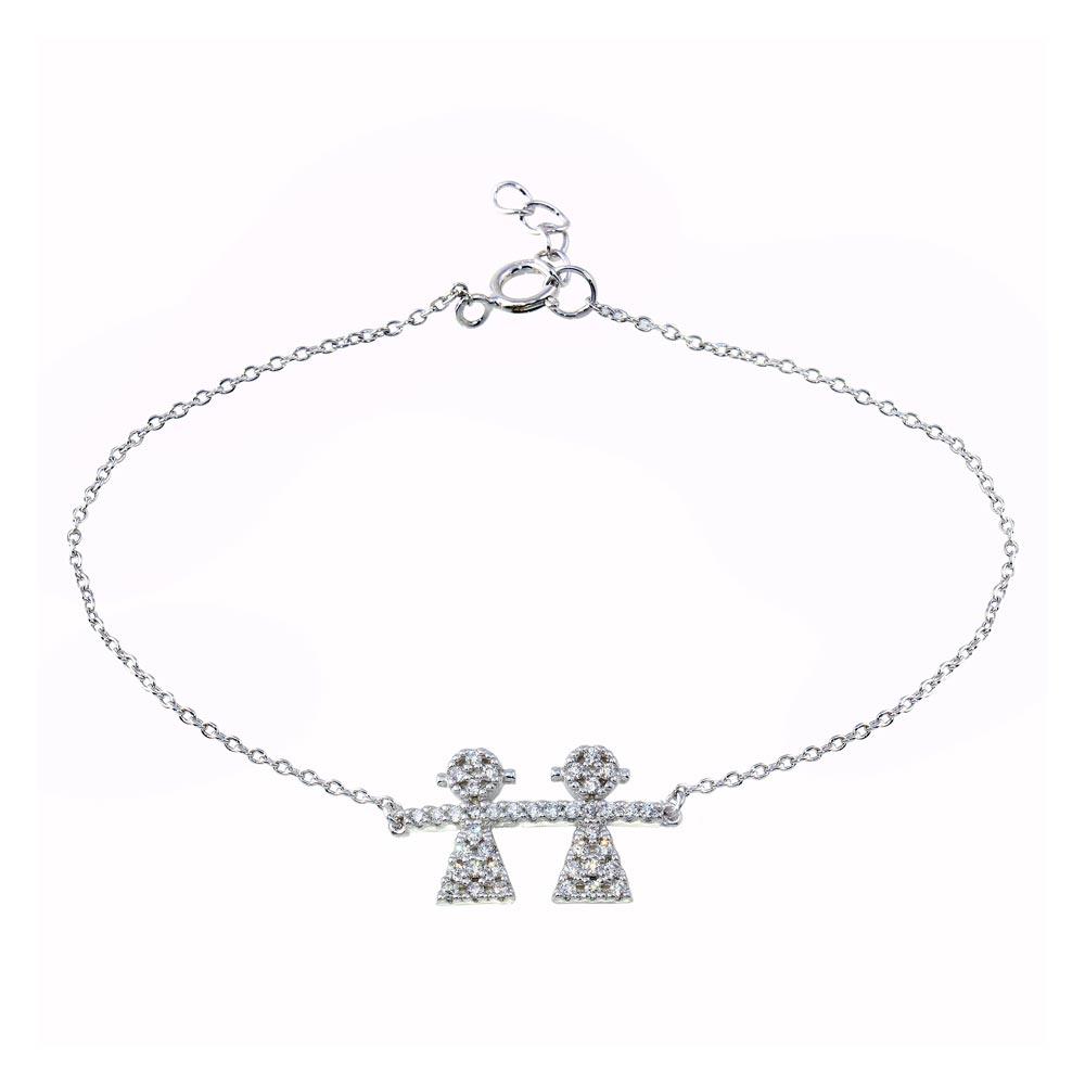 Rhodium Plated 925 Sterling Silver CZ Girls Chain Bracelet - BGB00335GIRL