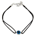 Rhodium Plated 925 Sterling Silver Round Evil Eye Black Cord Bracelet - BGB00143