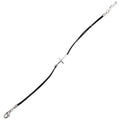 Rhodium Plated 925 Sterling Silver Sideways Cross Black Leather Cord Bracelet - BGB00151