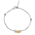Rhodium Plated 925 Sterling Silver Snake Bracelet with Three-Tone 3 CZ Cylinder Charm - BGB00287