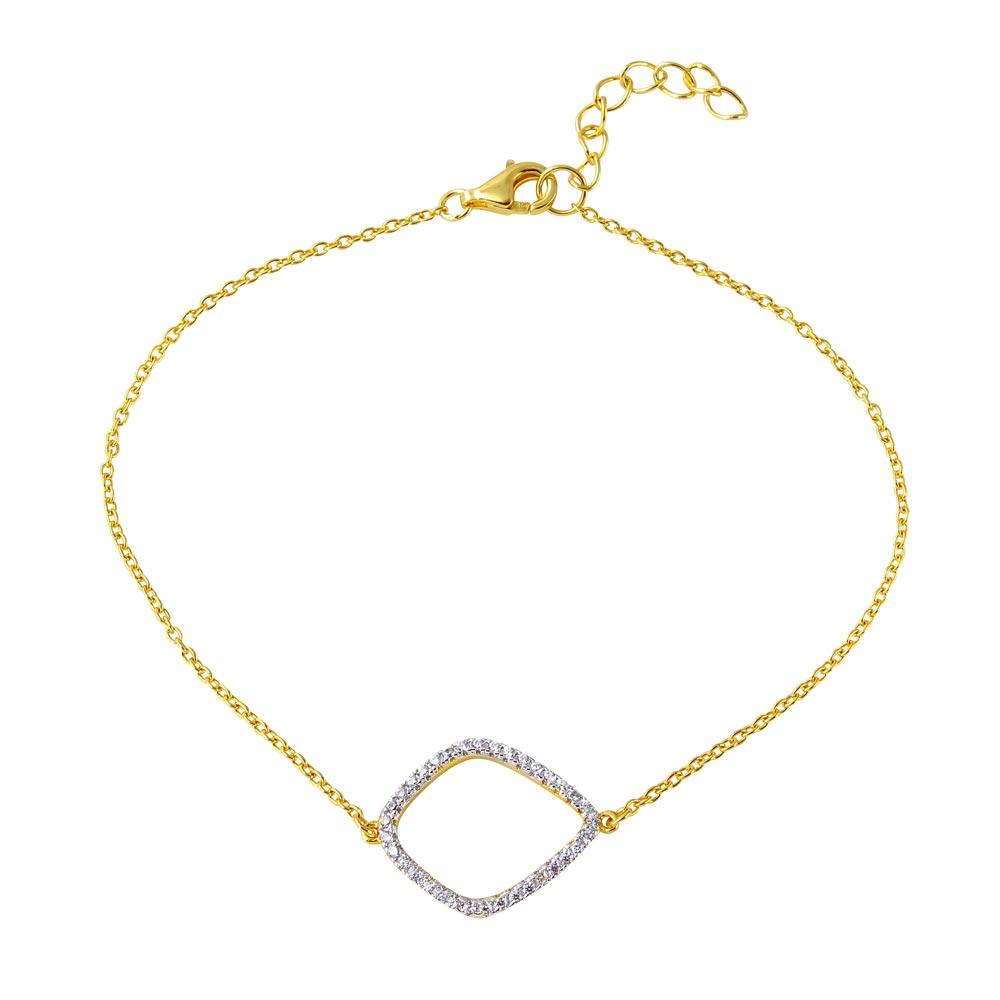 Rhodium Plated 925 Sterling Silver Curved Kite Shaped Bracelet with CZ - BGB00292