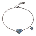 Black Rhodium Plated 925 Sterling Silver Big Heart with Opal and Dangling Small Heart with Opal Lariat Bracelet - BGB00294