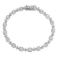 Rhodium Plated 925 Sterling Silver Flower Link Bracelet with Clear CZ - BGB00304CLR
