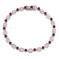 Rhodium Plated 925 Sterling Silver Flower Link Bracelet with Clear And Red CZ - BGB00304GAR