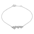Rhodium Plated 925 Sterling Silver Double 3 CZ Hearts Chain Bracelet - BGB00306