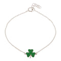 Rhodium Plated 925 Sterling Silver Clover Bracelet with Green CZ - BGB00311GRN