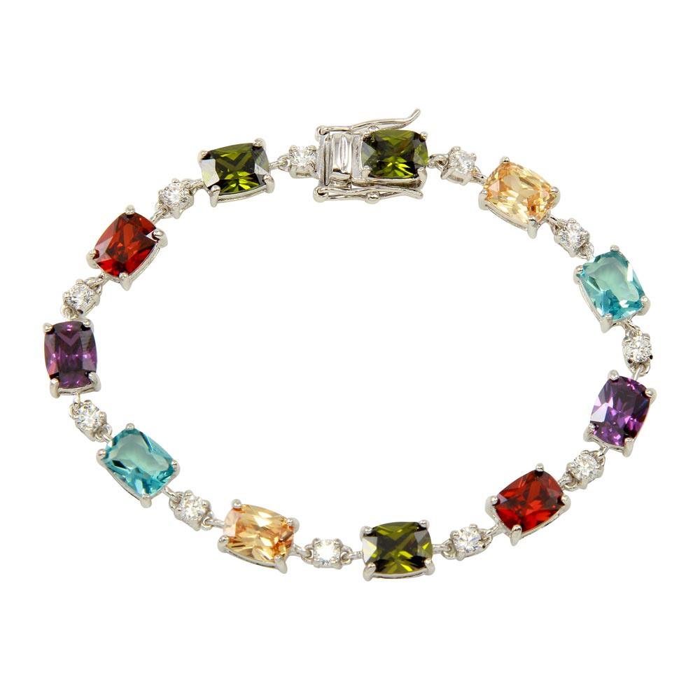 Rhodium Plated 925 Sterling Silver Clear and Multi-Colored CZ Tennis Bracelet - BGB00312MUL