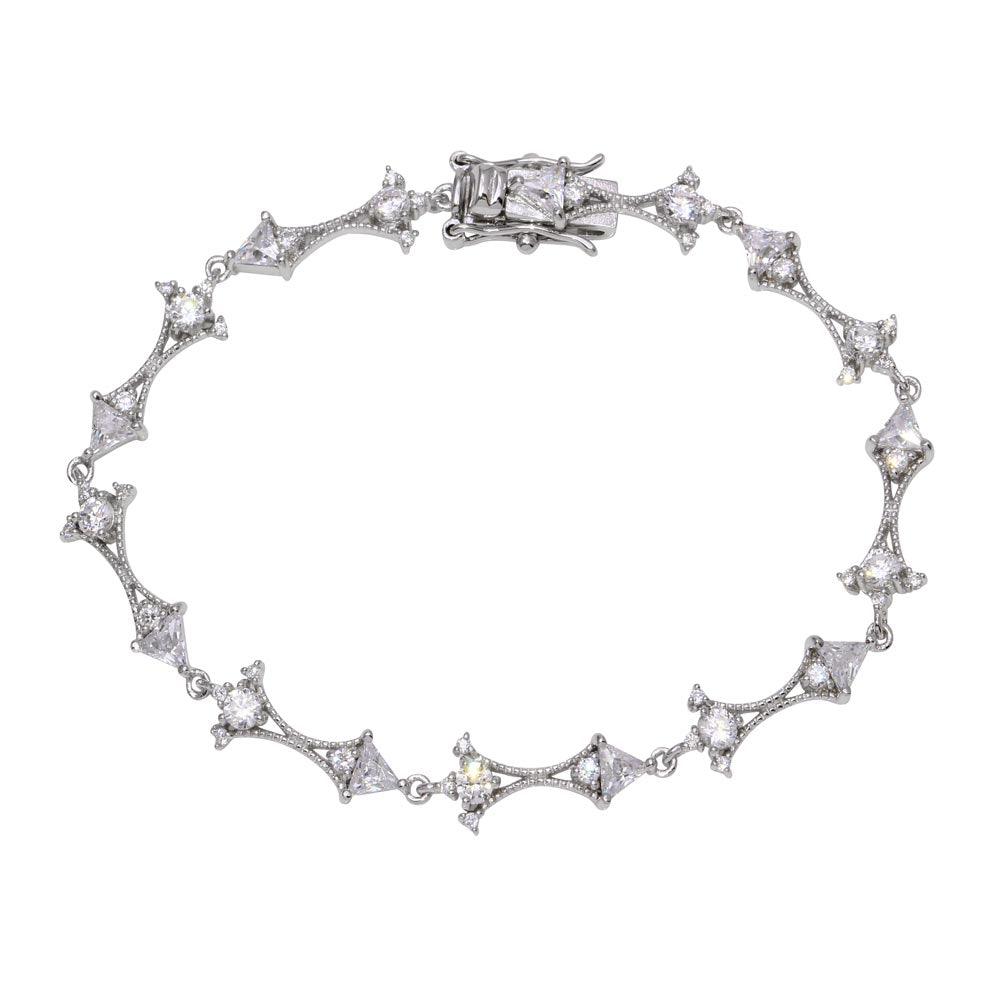 Rhodium Plated 925 Sterling Silver Plated CZ Tennis Link Bracelet - BGB00314
