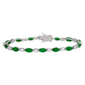 Rhodium Plated 925 Sterling Silver Alternating Green Oval CZ and Clear Round CZ Tennis Bracelet - BGB00326GRN
