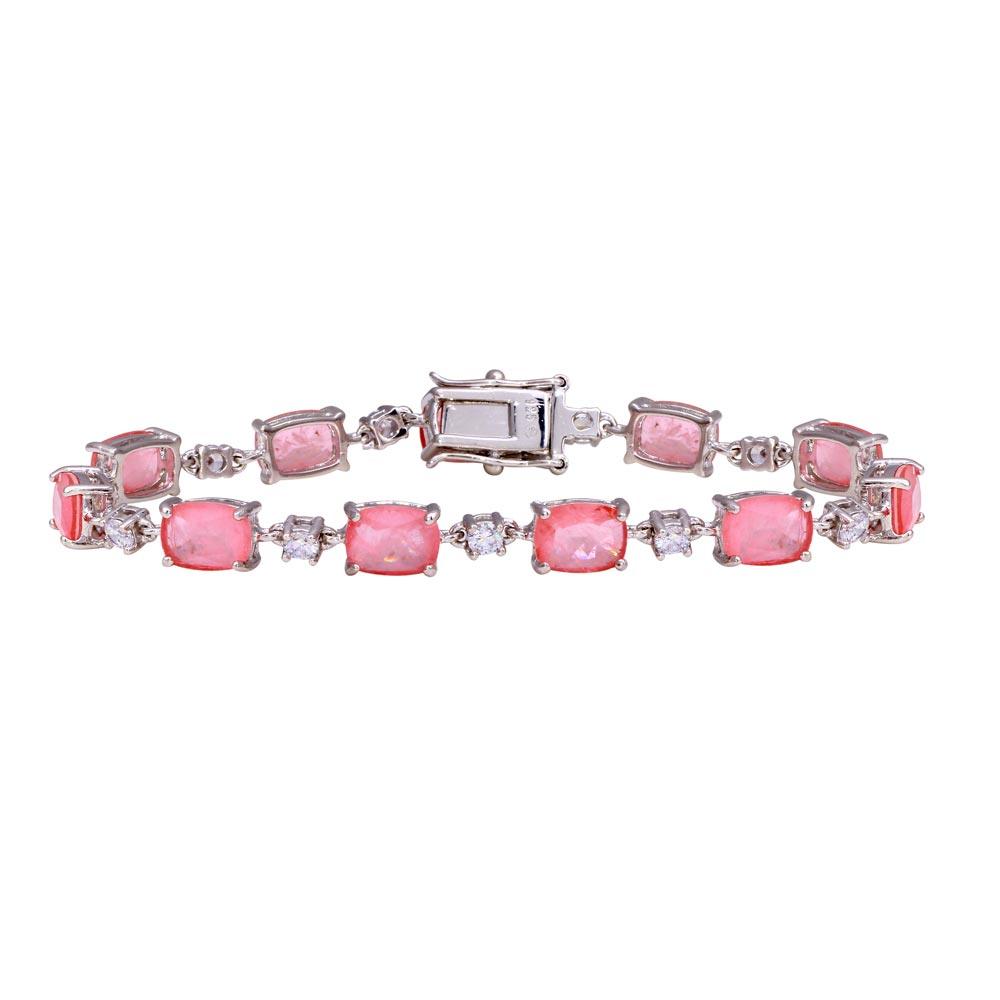 Rhodium Plated 925 Sterling Silver Pink and Clear CZ Tennis Bracelet - BGB00330