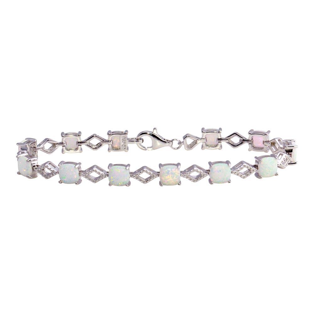 Rhodium Plated 925 Sterling Silver Opal Tennis Bracelet - BGB00333