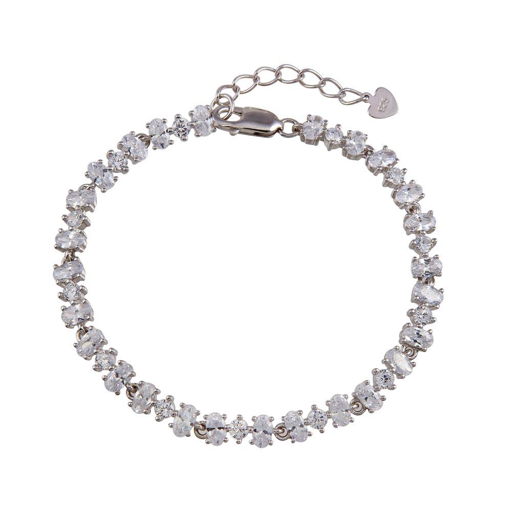 Rhodium Plated 925 Sterling Silver 5mm Link CZ Tennis Bracelet - BGB00341
