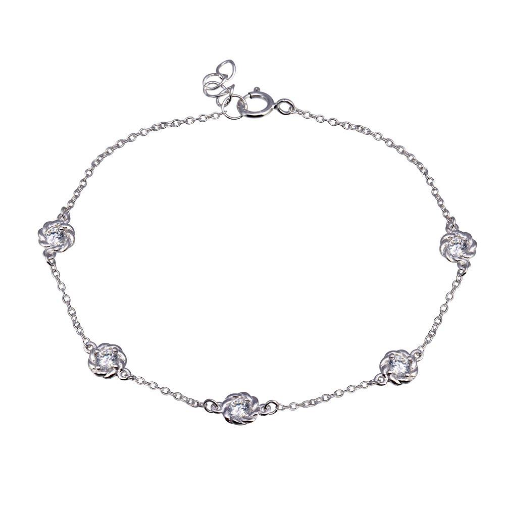 Rhodium Plated 925 Sterling Silver Rope Disc CZ Chain Bracelet - BGB00342