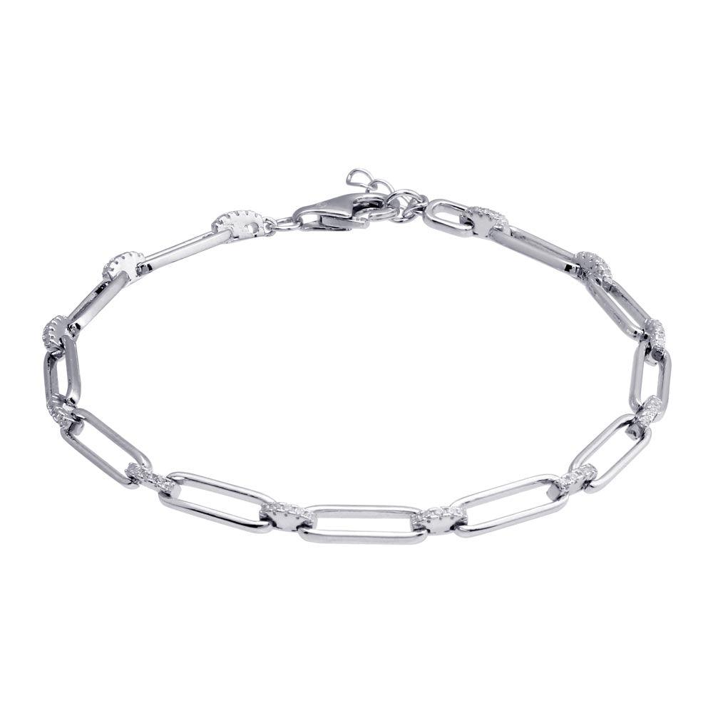 925 Sterling Silver CZ Rectangle Link Bracelet - BGB00348