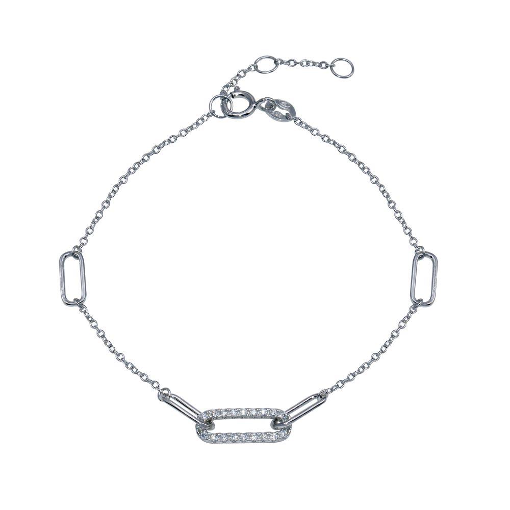 925 Sterling Silver CZ Cable Link Bracelet - BGB00351