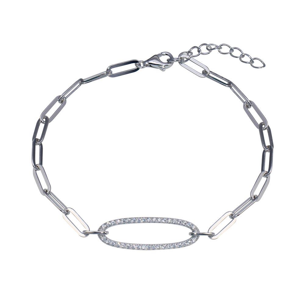 925 Sterling Silver CZ Paperclip Link Bracelet - BGB00352