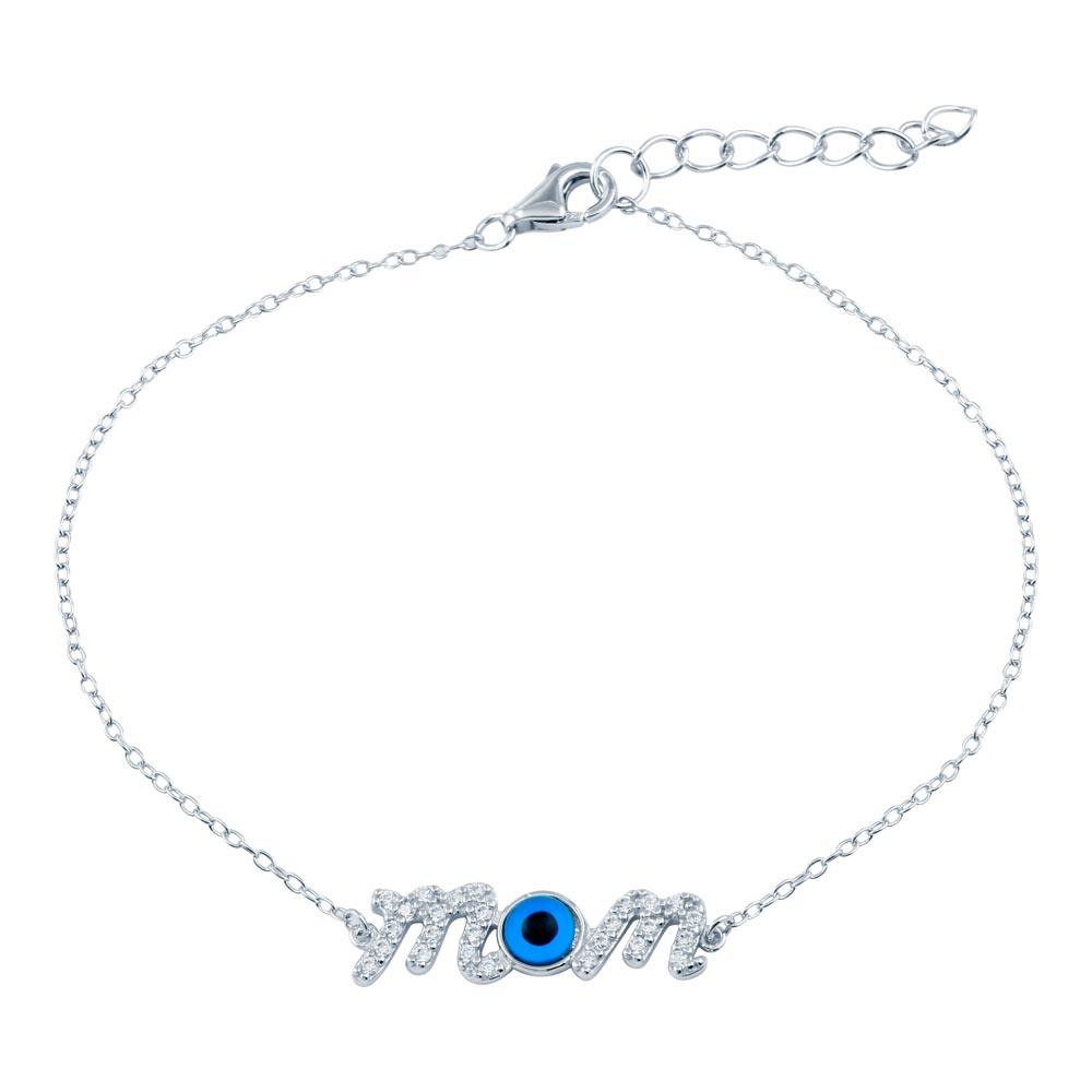 925 Sterling Silver CZ Mom Evil Eye Bracelet - BGB00353
