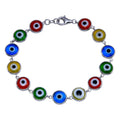 Rhodium Plated 925 Sterling Silver Evil Eye Link Bracelet - BGB00354