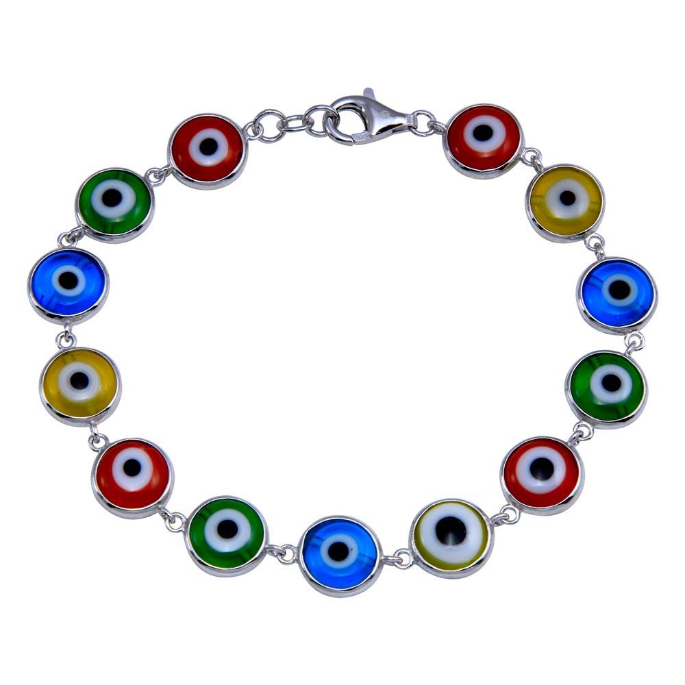 Rhodium Plated 925 Sterling Silver Evil Eye Link Bracelet - BGB00354