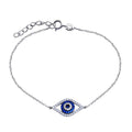 Rhodium Plated 925 Sterling Silver CZ Evil Eye Bracelet - BGB00362