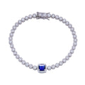 925 Sterling Silver Green CZ Blue Halo Center Bubble 3.5mm Tennis Bracelet - BGB00363BLUE