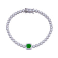 925 Sterling Silver Green CZ Green Halo Center Bubble Tennis Bracelet - BGB00363