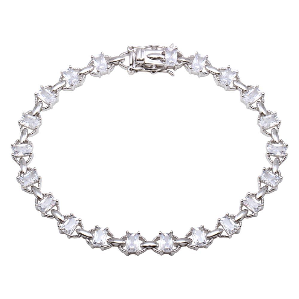 Rhodium Plated 925 Sterling Silver 6.1mm Link CZ Tennis Bracelet - BGB00319CLR