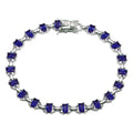 Rhodium Plated 925 Sterling Silver 6.1mm Link Blue CZ Tennis Bracelet - BGB00319BLU