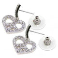 Silver 925 Rhodium Plated Clear CZ Open Peace Heart Dangling Stud Earring - BGE00024