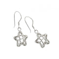 Silver 925 Rhodium Plated Open Star Dangling Hook Earring - BGE00042