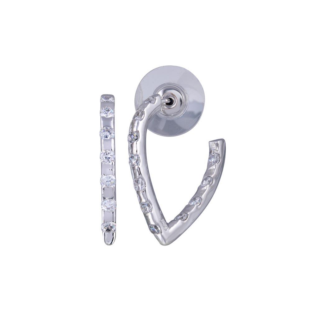 Silver 925 Rhodium Plated Clear CZ Hoop Earrings - BGE00071