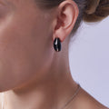 Silver 925 Rhodium Plated Black Enamel Lever Back Earrings - BGE00099