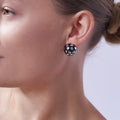 Silver 925 Rhodium Plated Black Enamel Polk A Dot Lever Back Earrings - BGE00101
