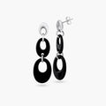 Silver 925 Rhodium Plated Black Open Oval Onyx Stud Dangling Earrings - BGE00113