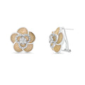 Rhodium Plated 925 Silver Shimmer Enamel & Cubic Zirconia Flower Earrings - BGE00121